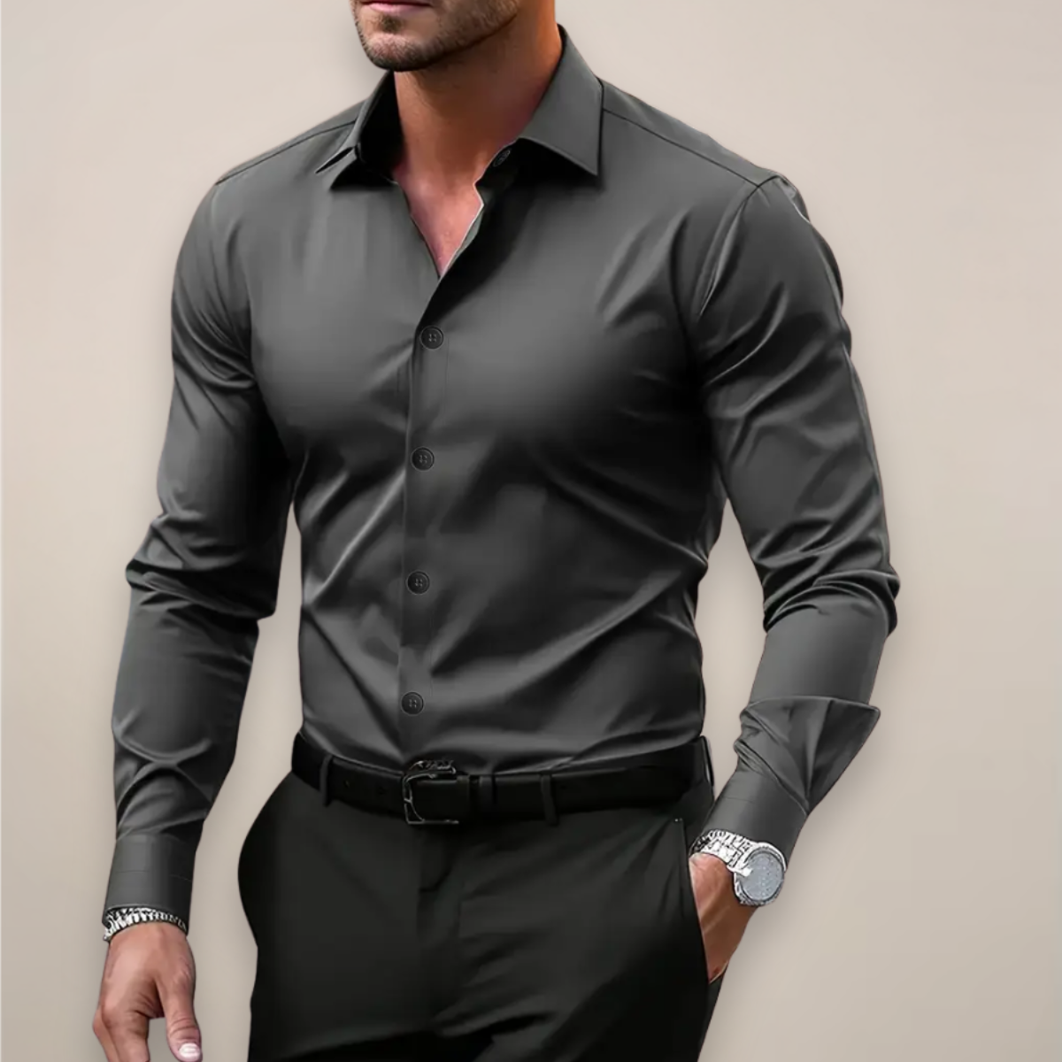 Men's Long-Sleeve Shirt, Notched Collar, Smart Casual