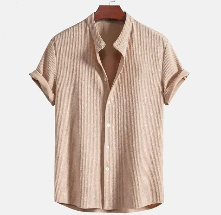 Men's Mandarin Collar Short Sleeve Shirt, Relaxed Fit