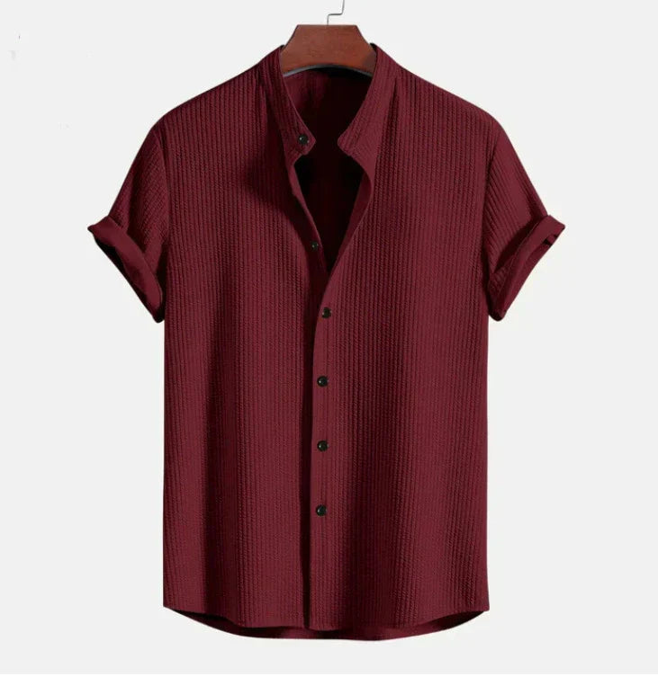 Men's Mandarin Collar Short Sleeve Shirt, Relaxed Fit