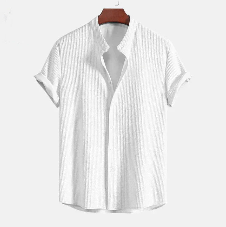 Men's Mandarin Collar Short Sleeve Shirt, Relaxed Fit