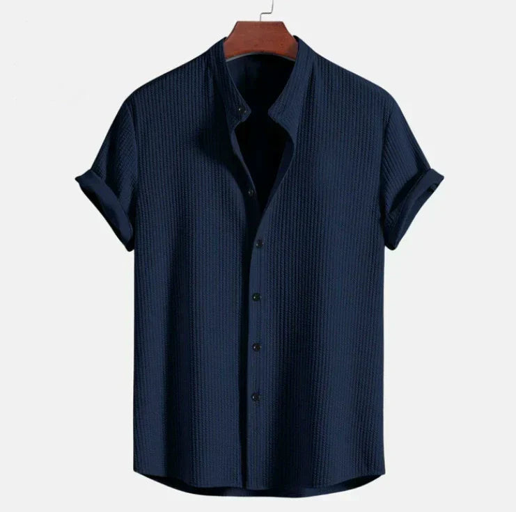 Men's Mandarin Collar Short Sleeve Shirt, Relaxed Fit