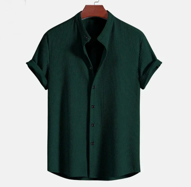 Men's Mandarin Collar Short Sleeve Shirt, Relaxed Fit
