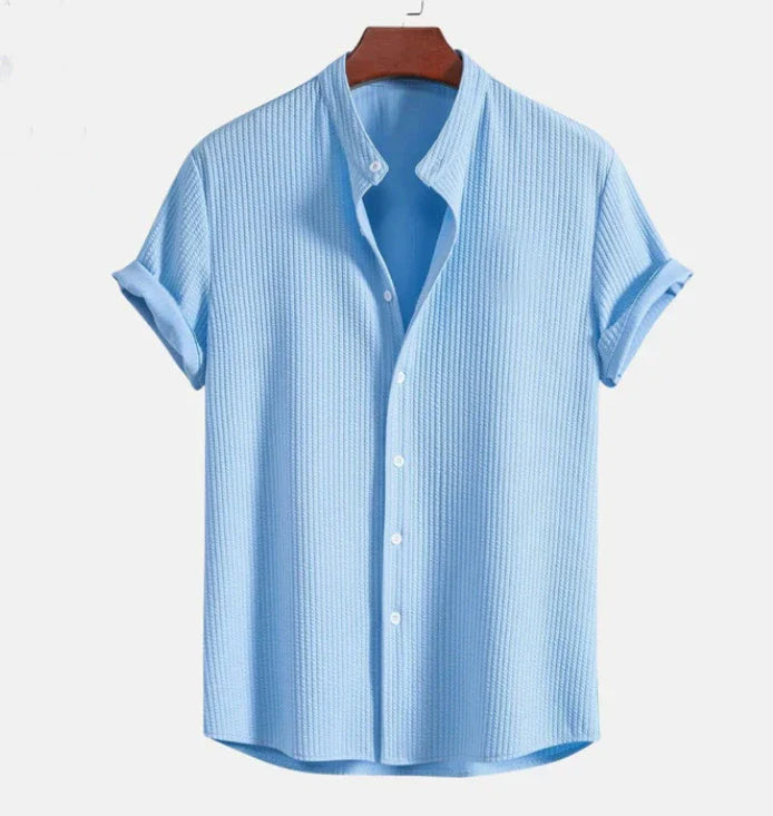 Men's Mandarin Collar Short Sleeve Shirt, Relaxed Fit