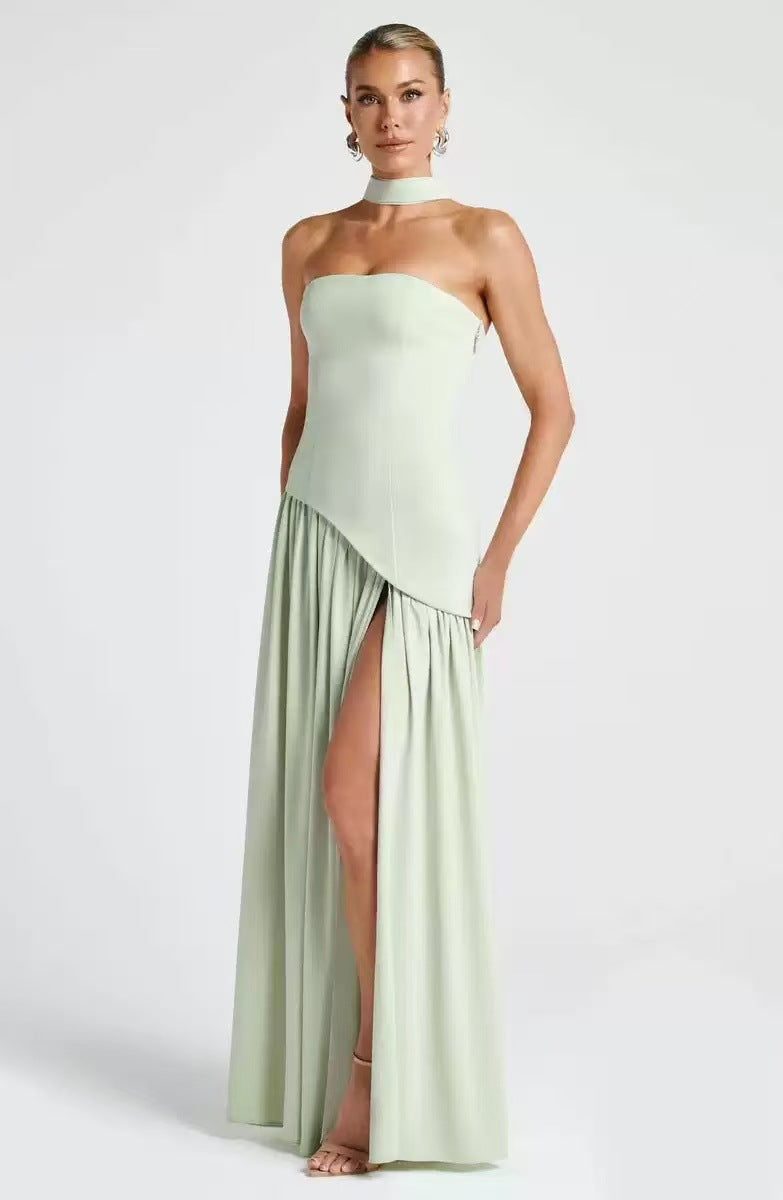 Women's Wedding Guest Strapless Maxi Dress with Leg Split