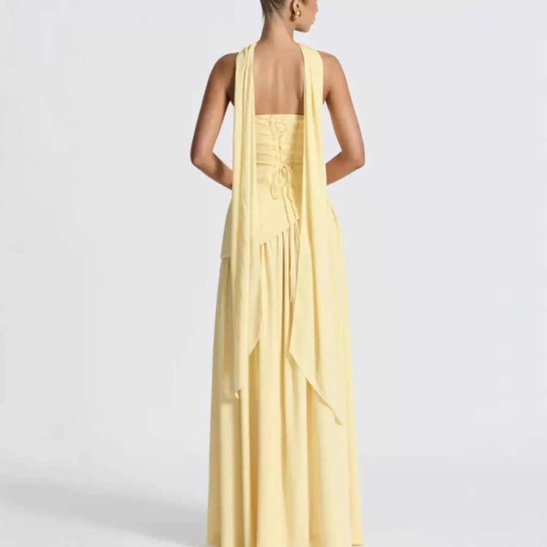 Women's Wedding Guest Strapless Maxi Dress with Leg Split