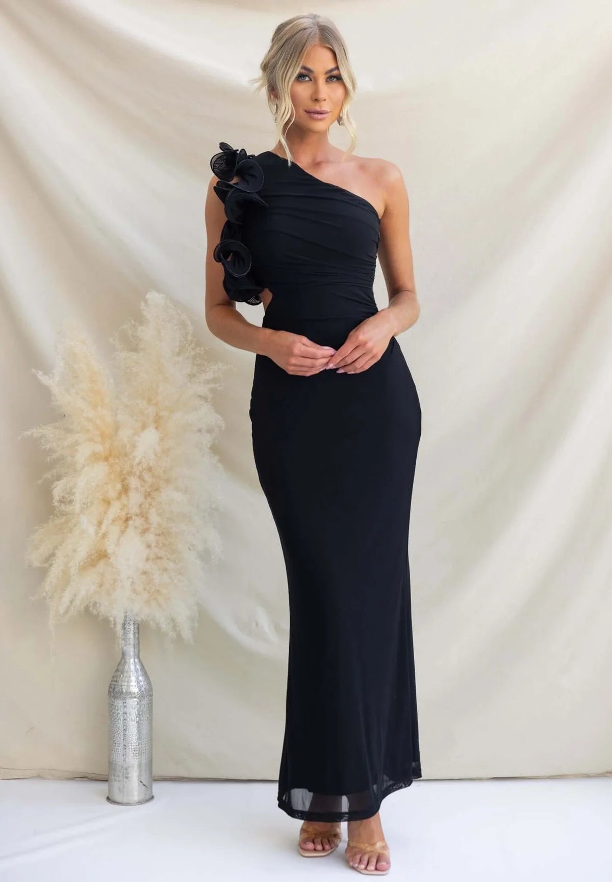 Women's Wedding Guest Dresses One-Shoulder Maxi Dress with Ruffles