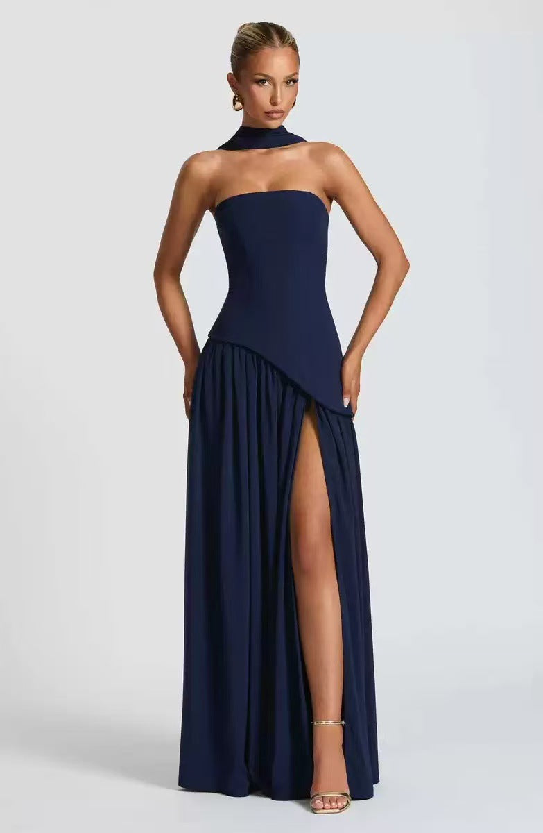Women's Wedding Guest Strapless Maxi Dress with Leg Split