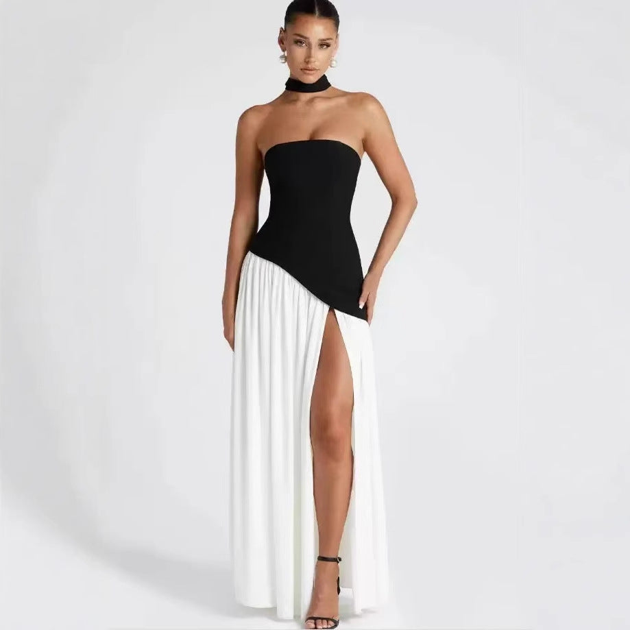 Women's Wedding Guest Strapless Maxi Dress with Leg Split