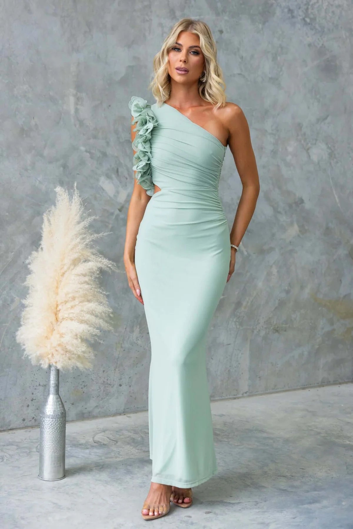 Women's Wedding Guest Dresses One-Shoulder Maxi Dress with Ruffles