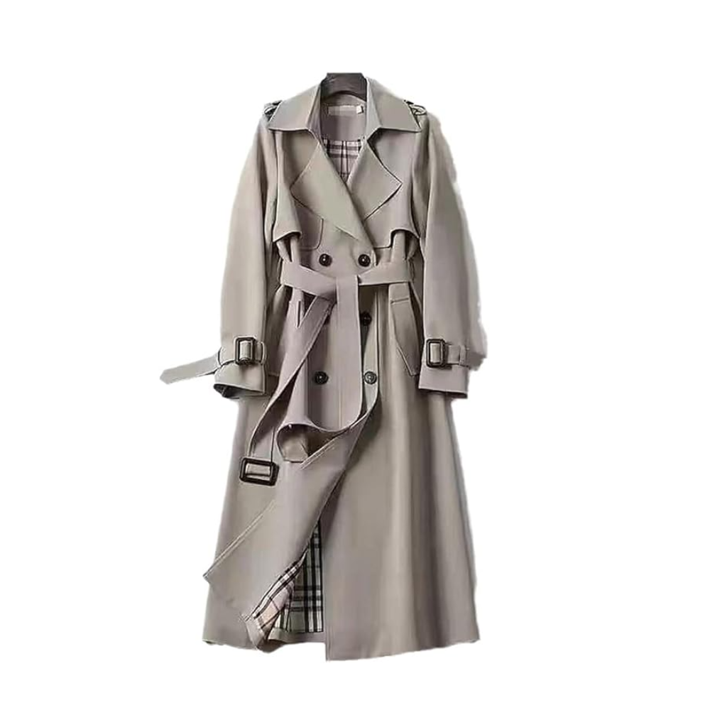 Long Ladies' Trench Coat with Double-Breasted Closure