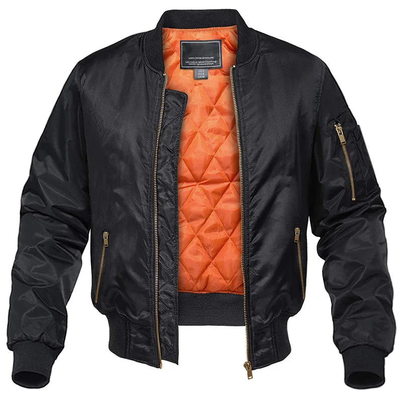 Padded Bomber Jacket for Men with Lined Zip Pockets