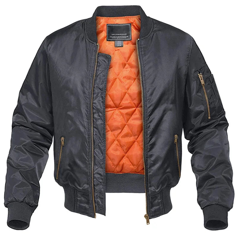 Padded Bomber Jacket for Men with Lined Zip Pockets