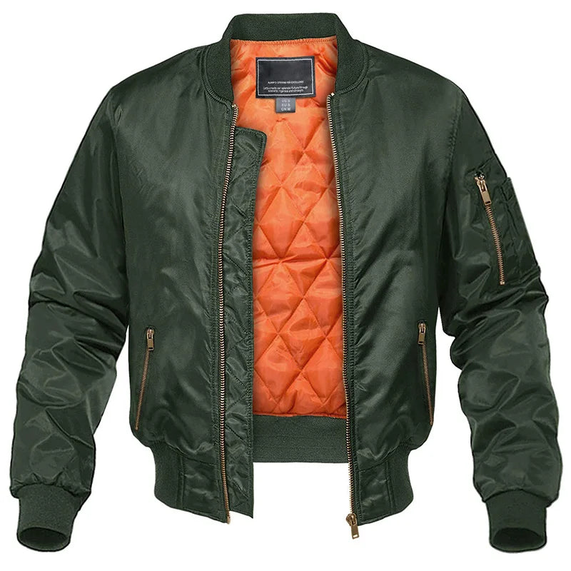 Padded Bomber Jacket for Men with Lined Zip Pockets
