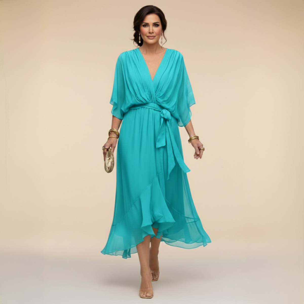 Women's draped wrap midi dress
