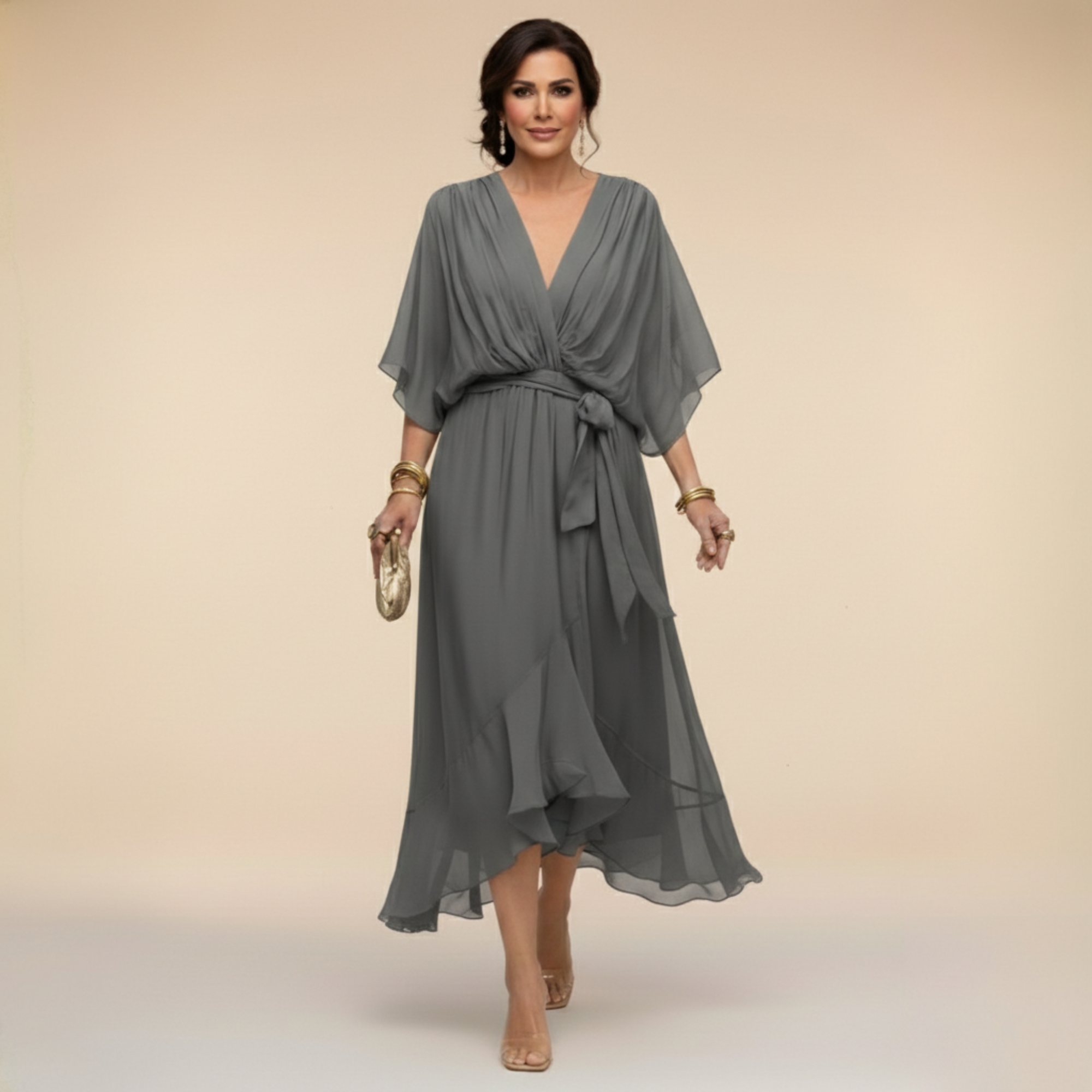 Women's draped wrap midi dress