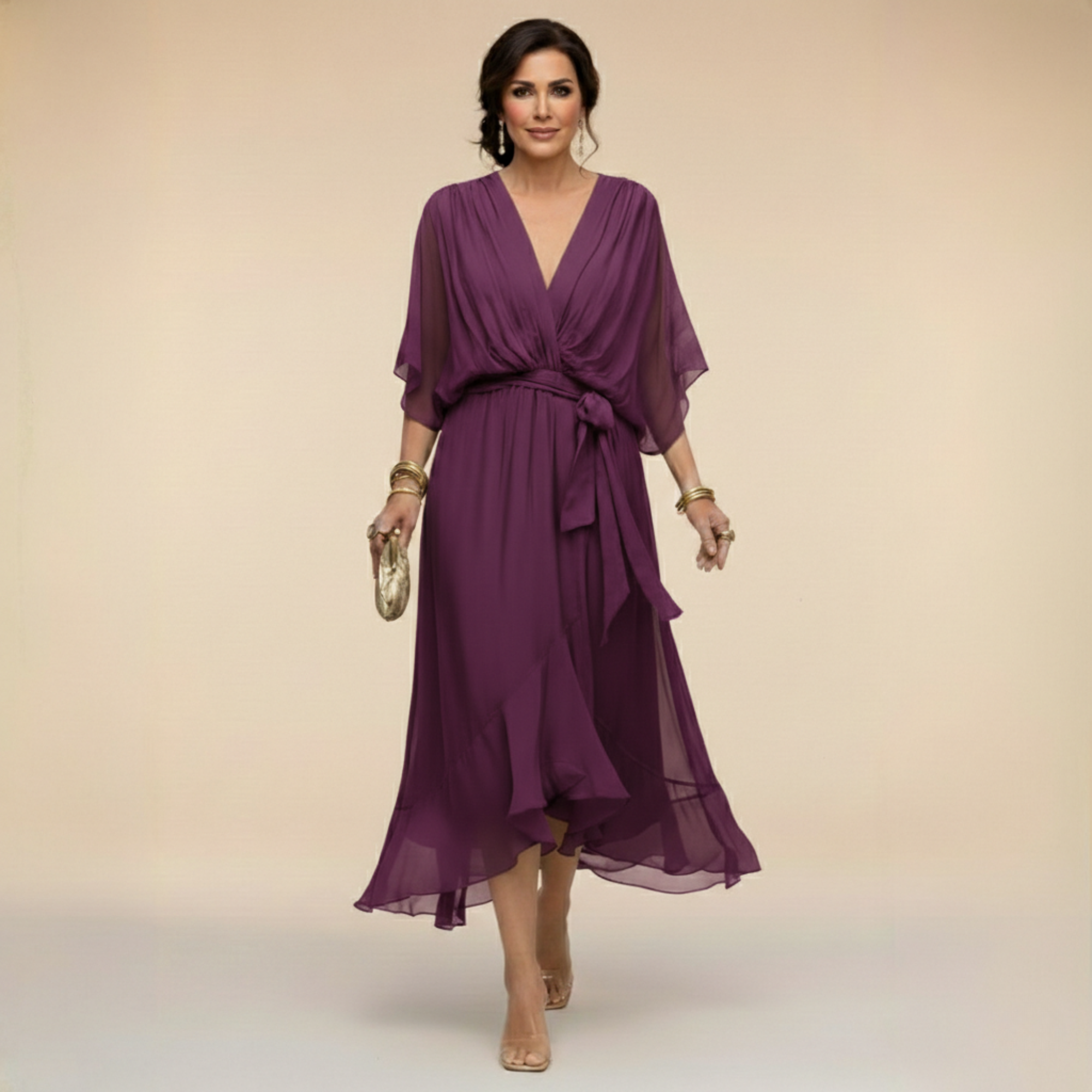 Women's draped wrap midi dress