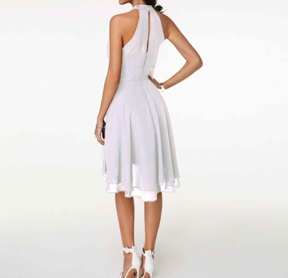 Women's halter midi dress with ruffle detailing