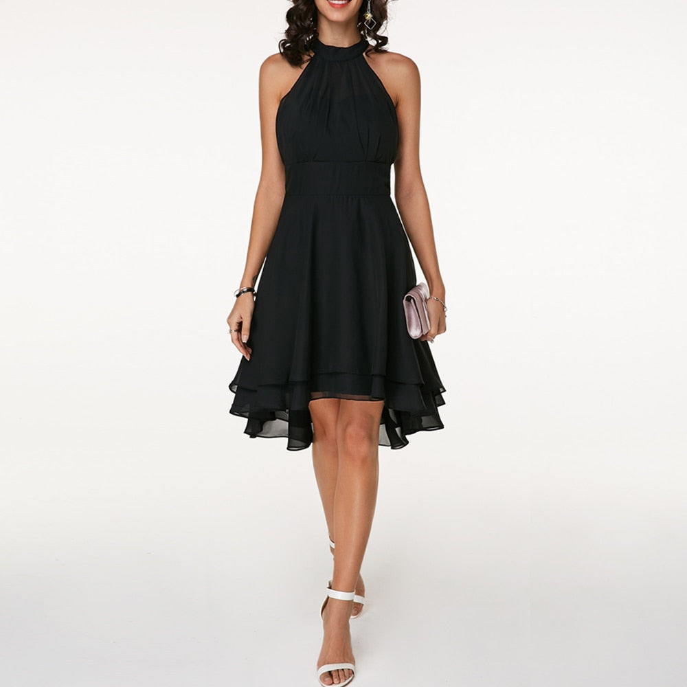 Women's halter midi dress with ruffle detailing