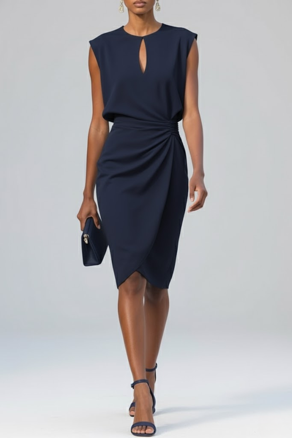 Women's Midi Cocktail Dress with Keyhole Neckline