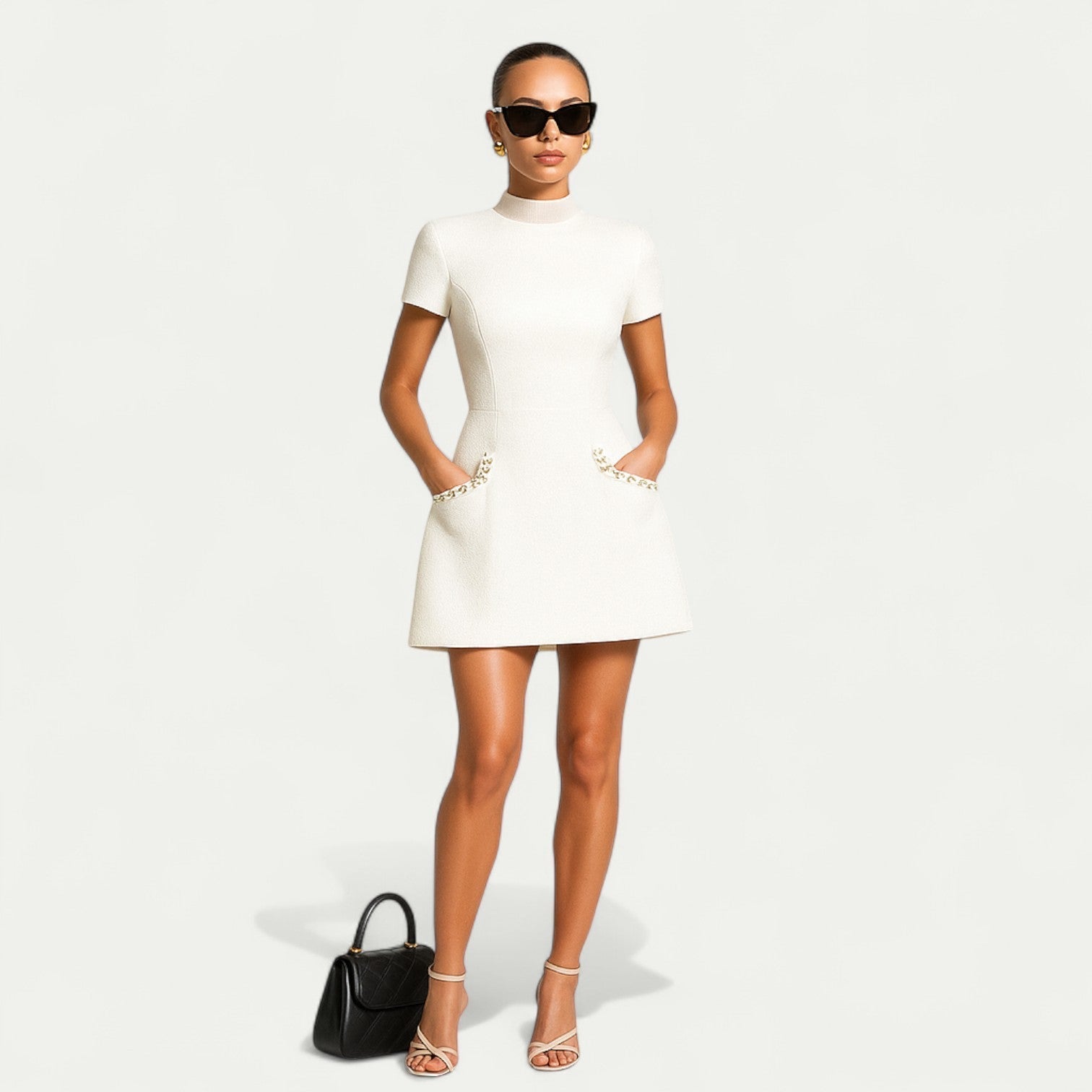 Women's Mini Dress with Pearl Trim