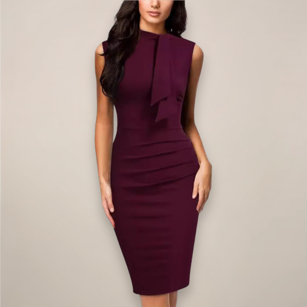 Women's Sheath Midi Dress with V-Neck Wrap Front