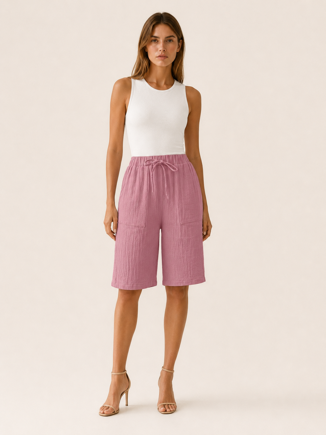 Women's Cotton Shorts Wide Leg Fit Drawstring Waist