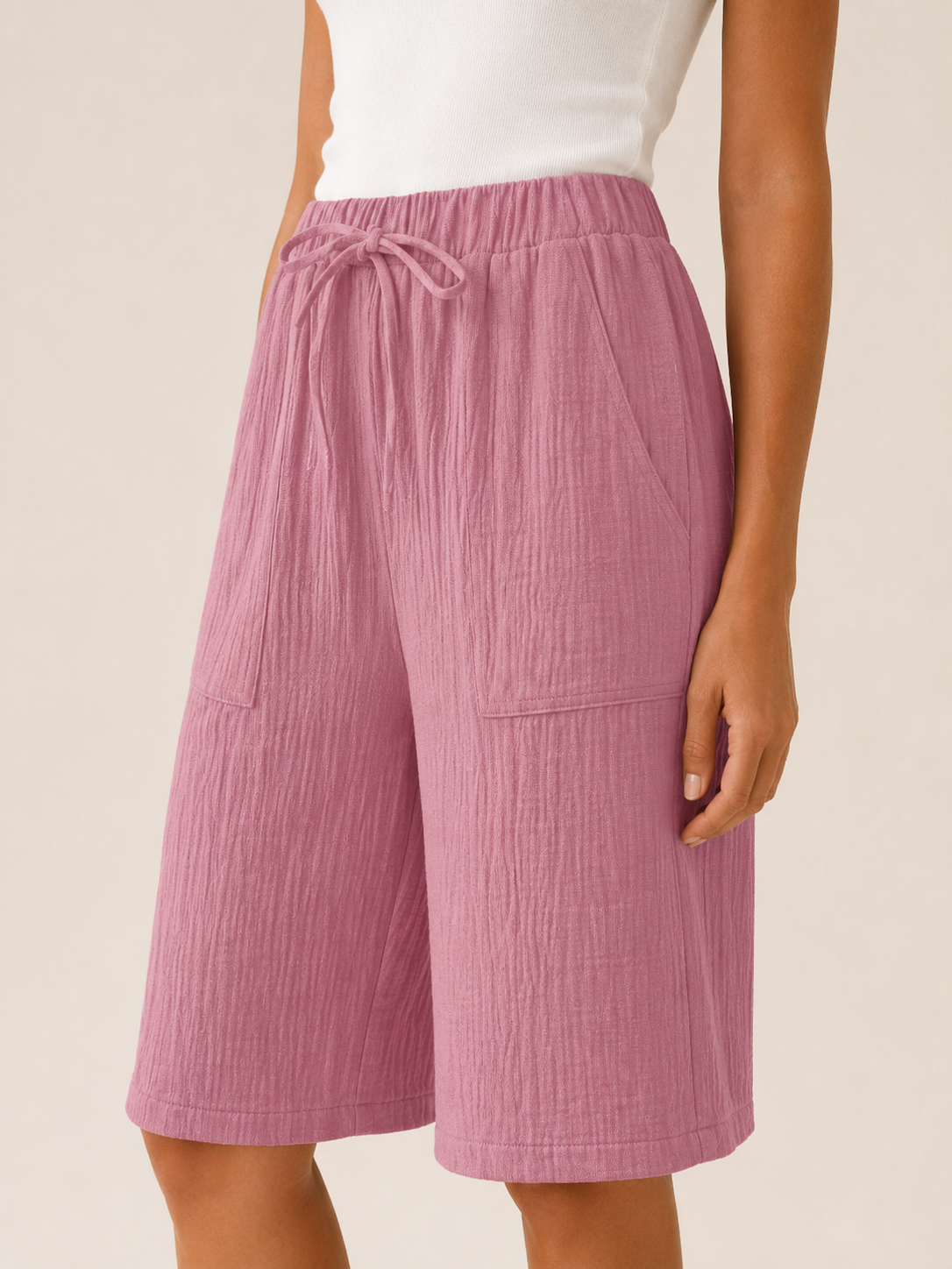 Women's Cotton Shorts Wide Leg Fit Drawstring Waist