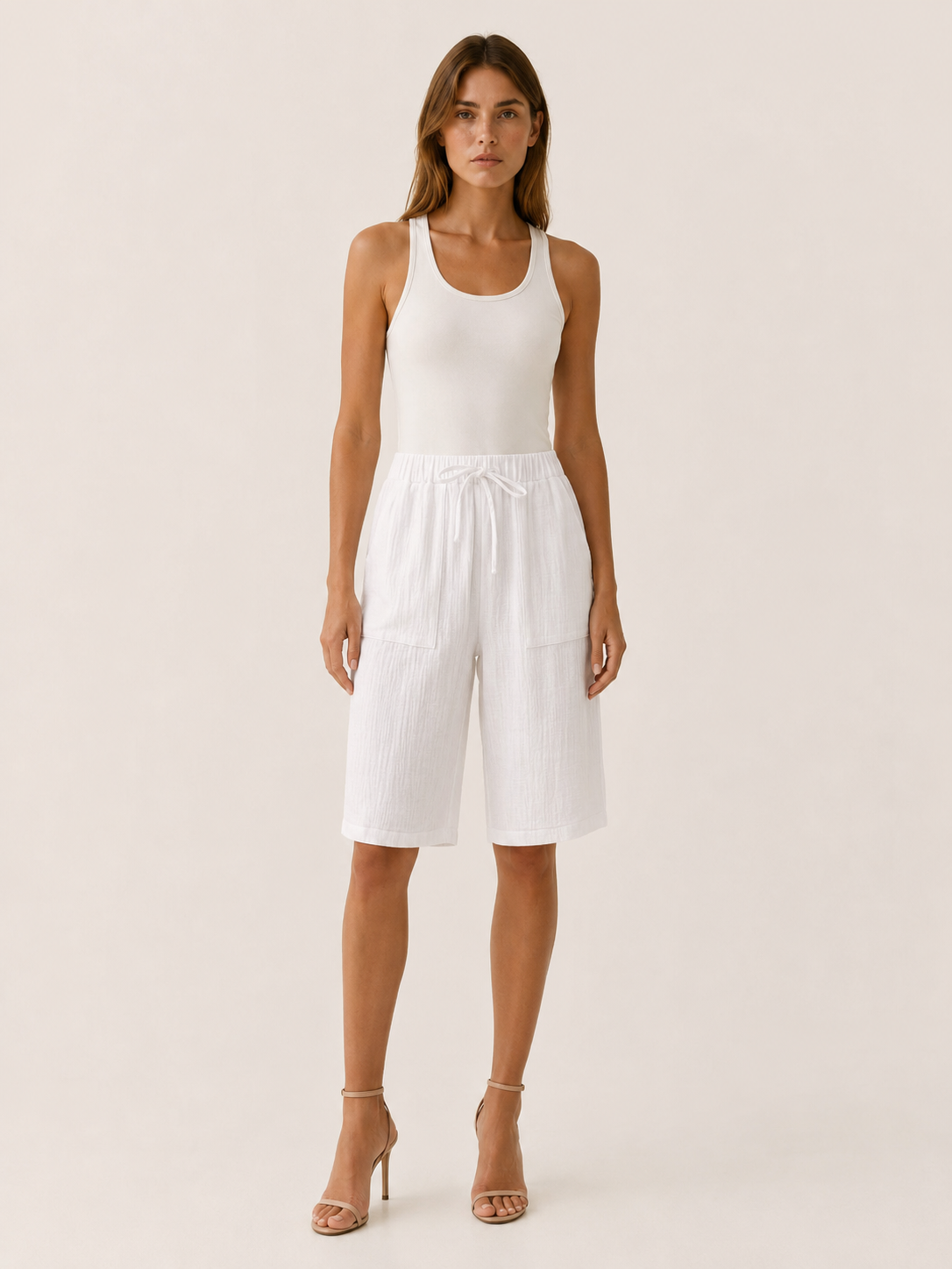 Women's Cotton Shorts Wide Leg Fit Drawstring Waist