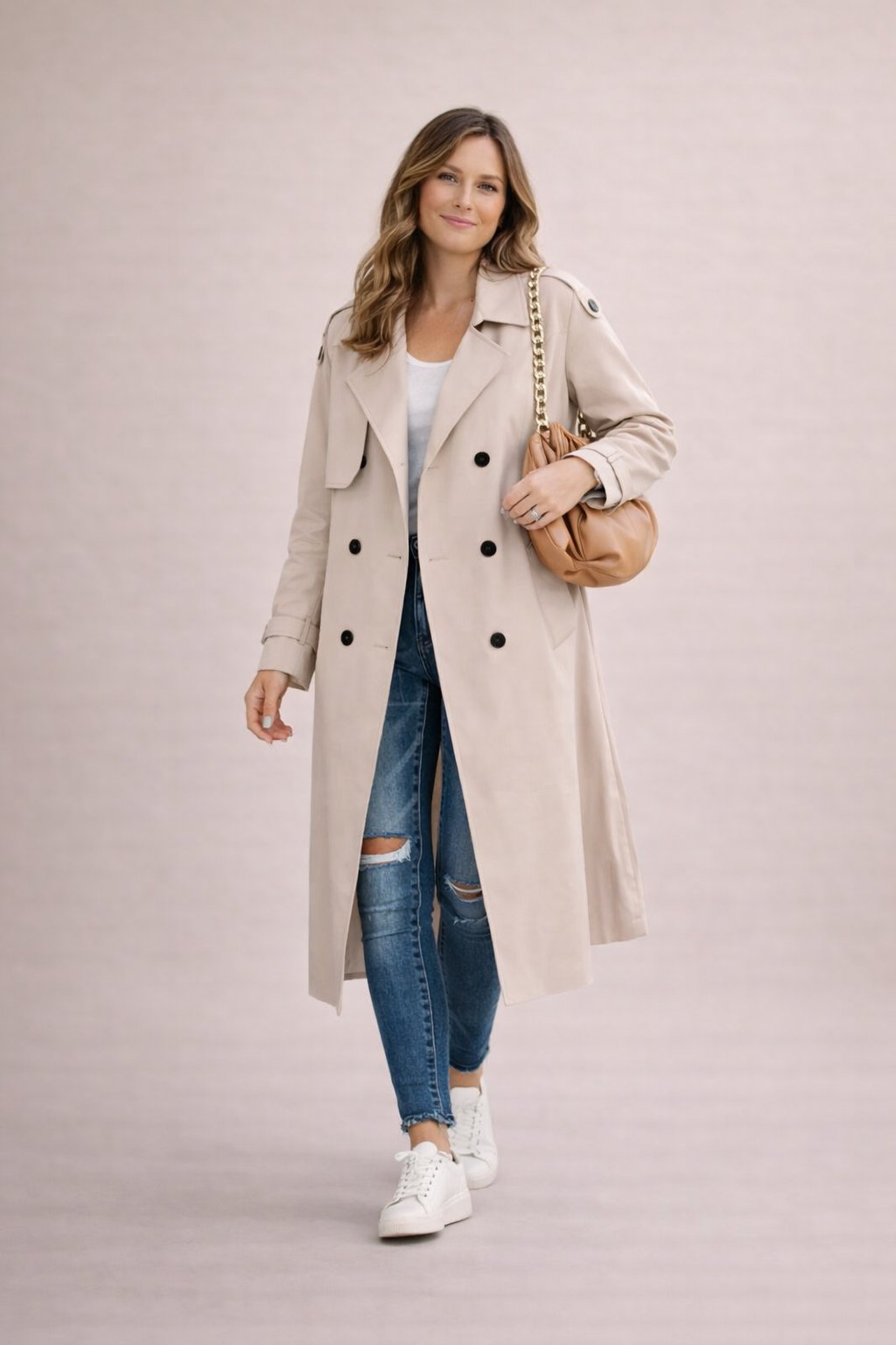 Ladies' Trench Coat Double-Breasted Closure with Belt Casual Formal