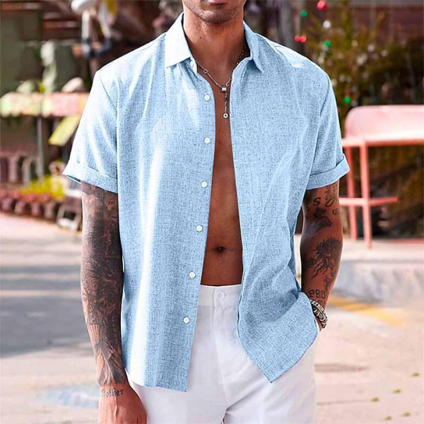Short-Sleeve Linen Shirt Men - Summer Casual