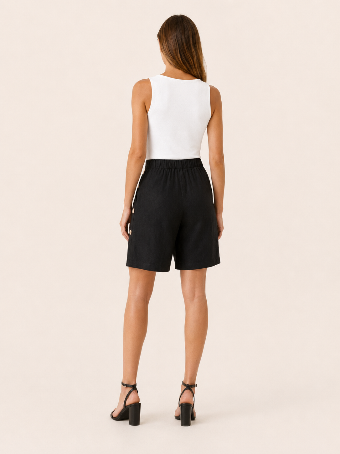 Women's High-Waisted Tailored Shorts with Button Detail
