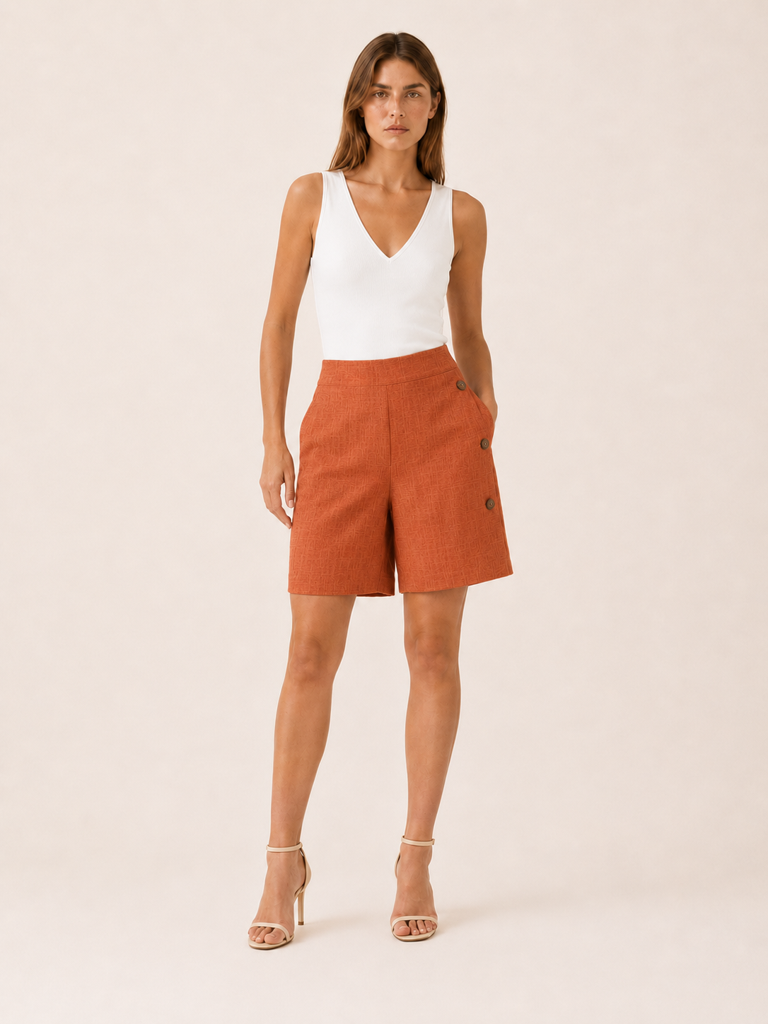 Women's High-Waisted Tailored Shorts with Button Detail