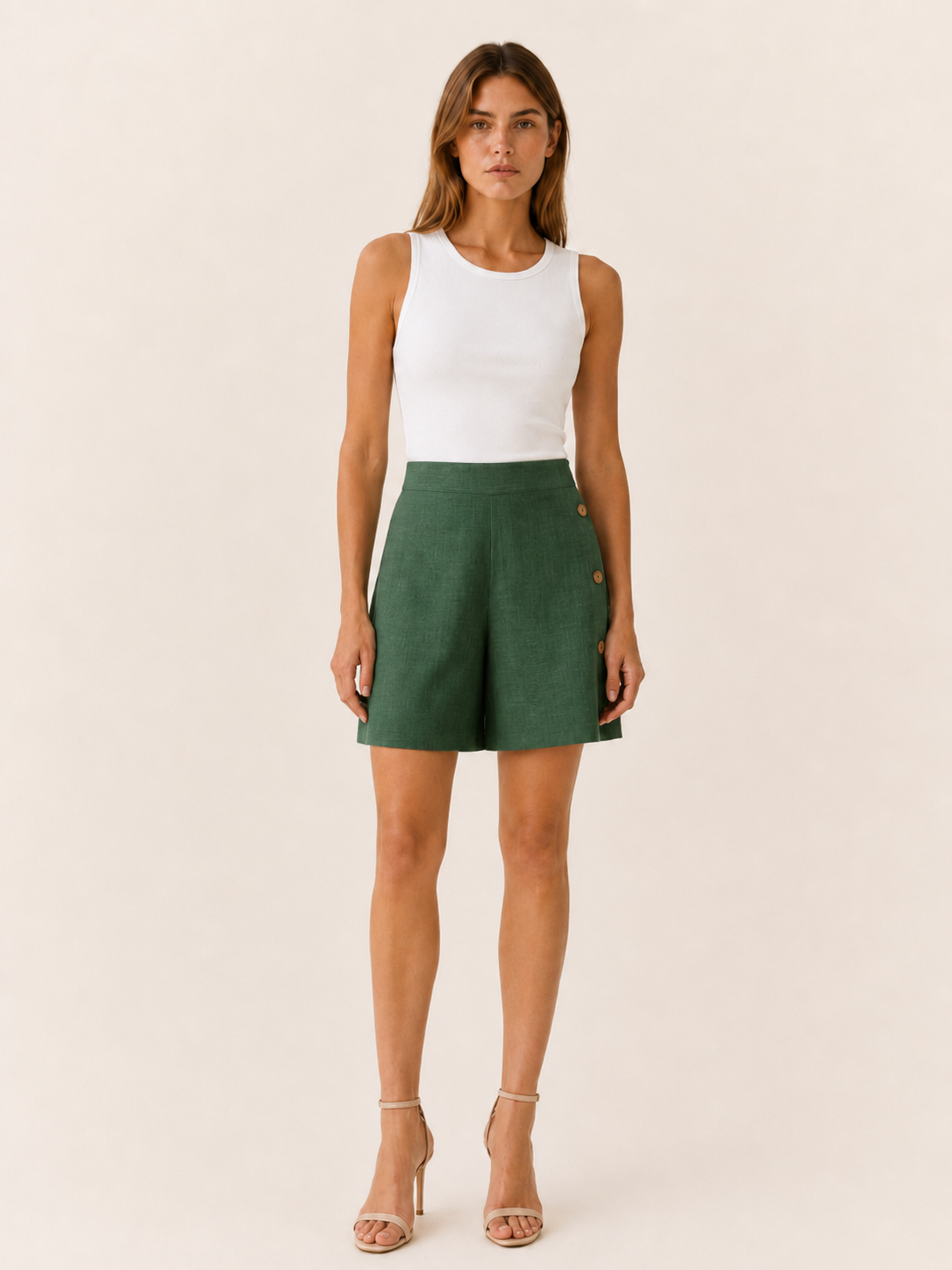 Women's High-Waisted Tailored Shorts with Button Detail