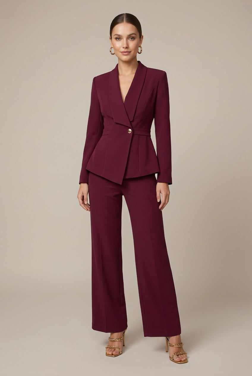 Women's V-Neck Long Sleeve Top - Wide Leg Trousers Two Piece Set