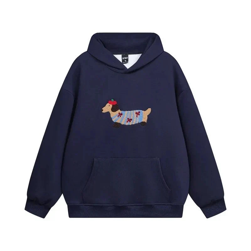 Women's Embroidered Dachshund Hoodie | Cozy Oversized Pullover