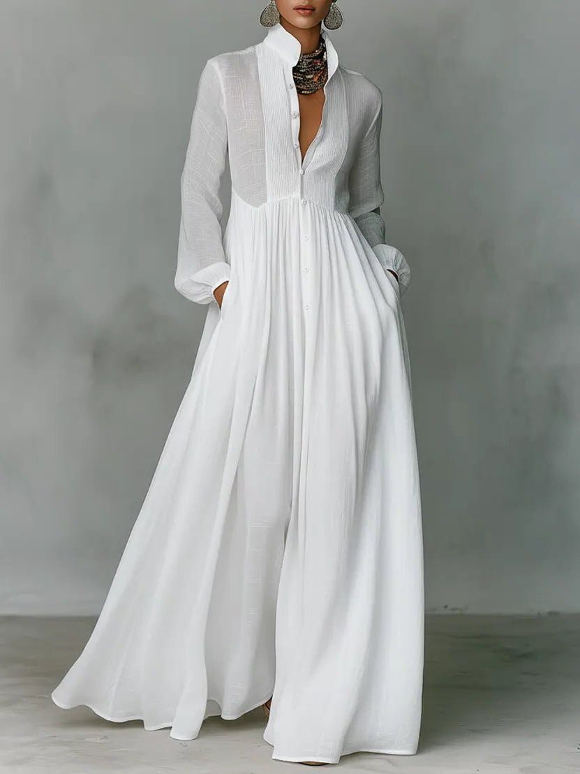 Women's Linen Blend Maxi Dress with Pockets