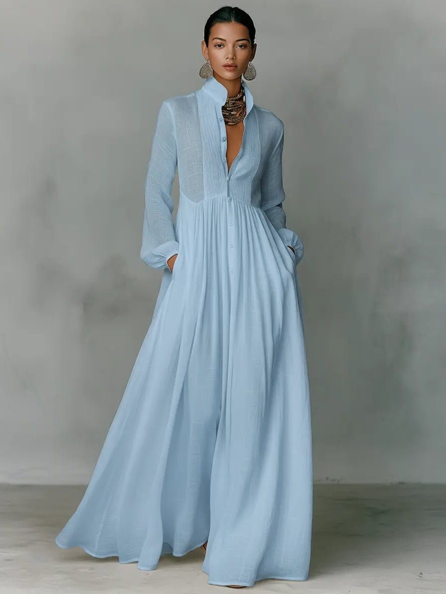 Women's Linen Blend Maxi Dress with Pockets