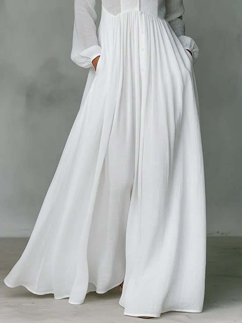 Women's Linen Blend Maxi Dress with Pockets