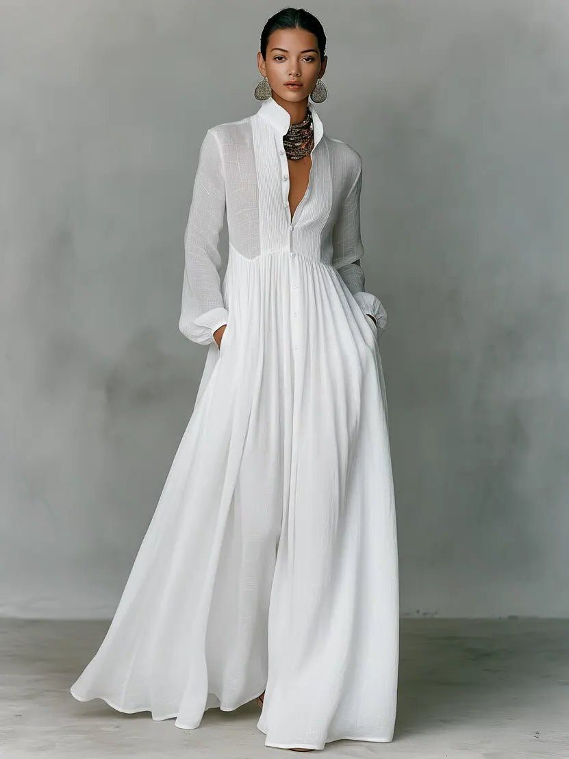 Women's Linen Blend Maxi Dress with Pockets