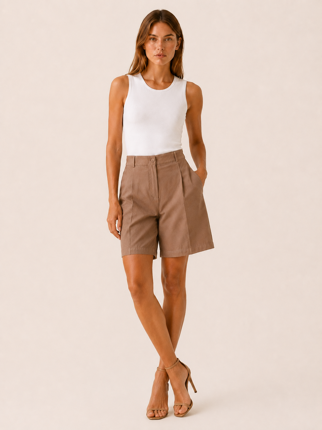 Women's Tailored Shorts High Waist Pleated Bermuda