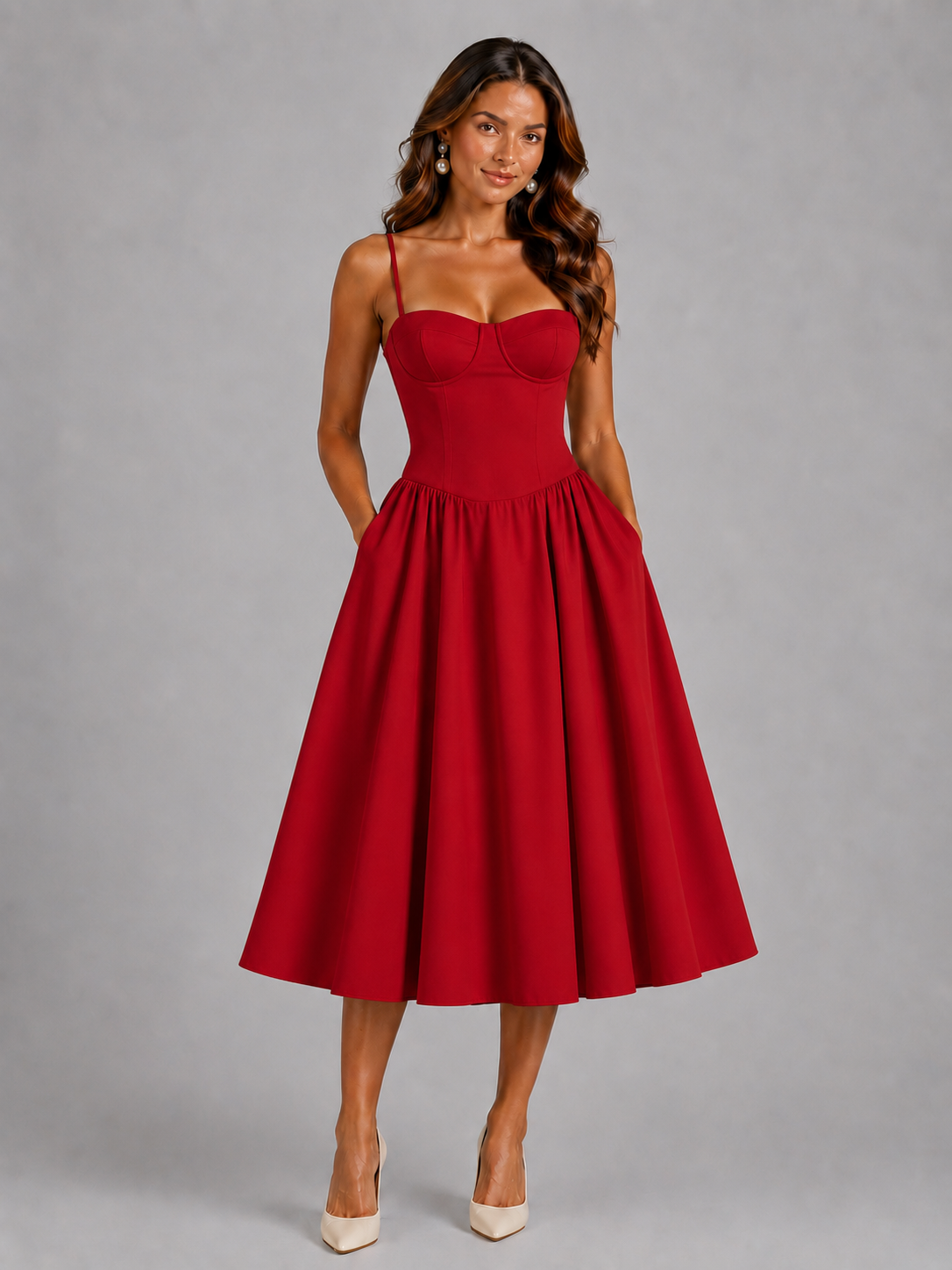 Women's Corset Midi Dress - Wedding Guest Dresses - Occasion Style