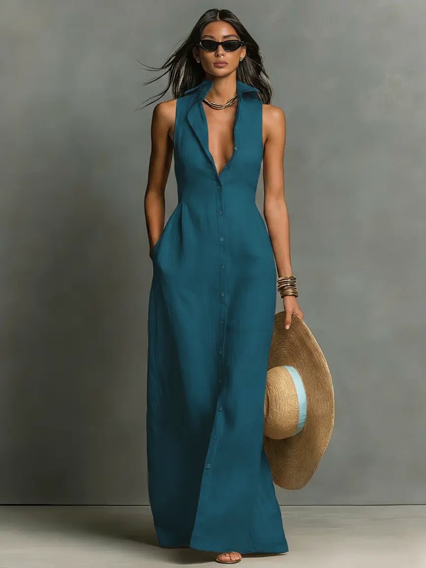Women's Sleeveless Maxi Dress Shirt Style