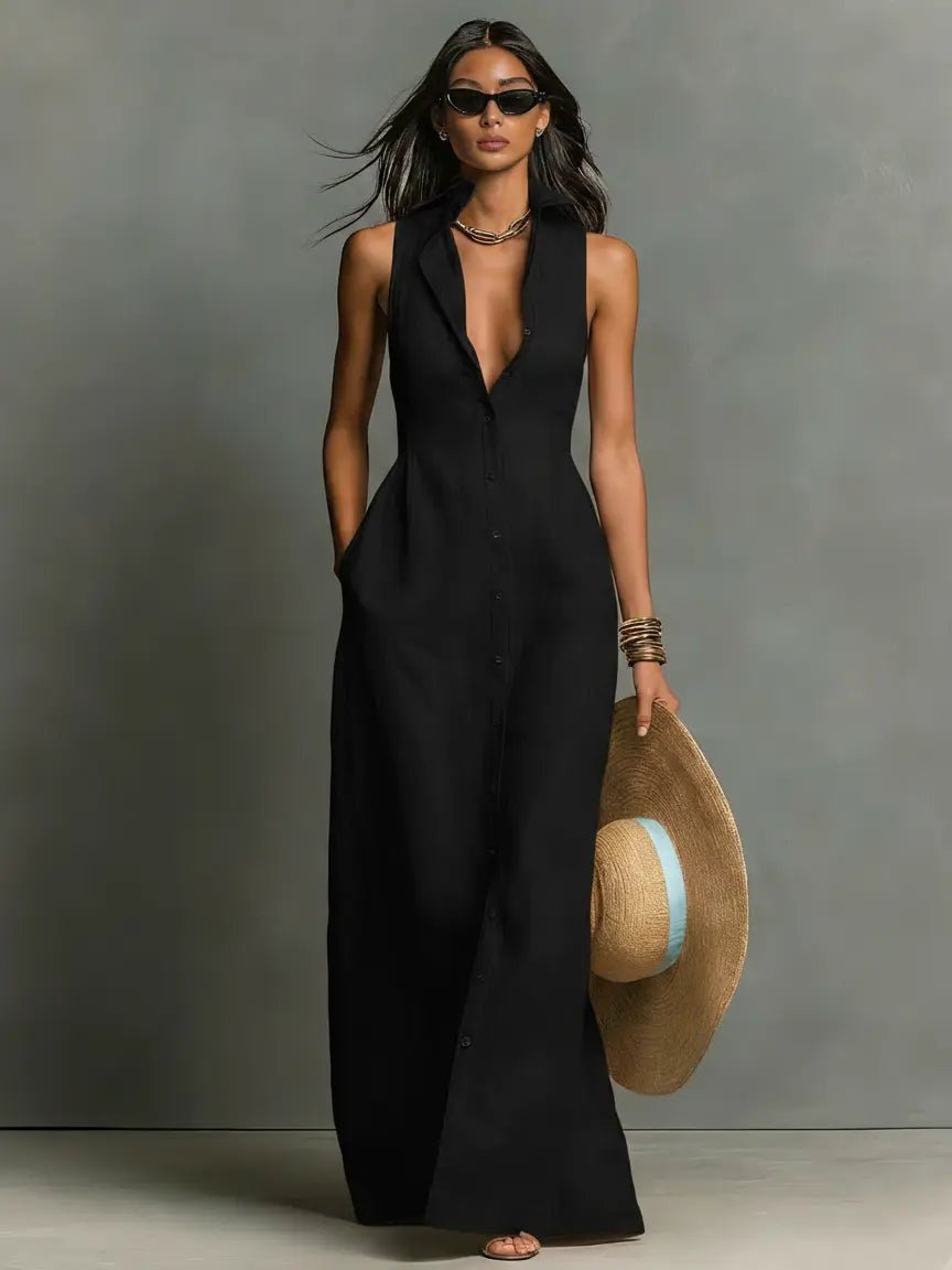 Women's Sleeveless Maxi Dress Shirt Style