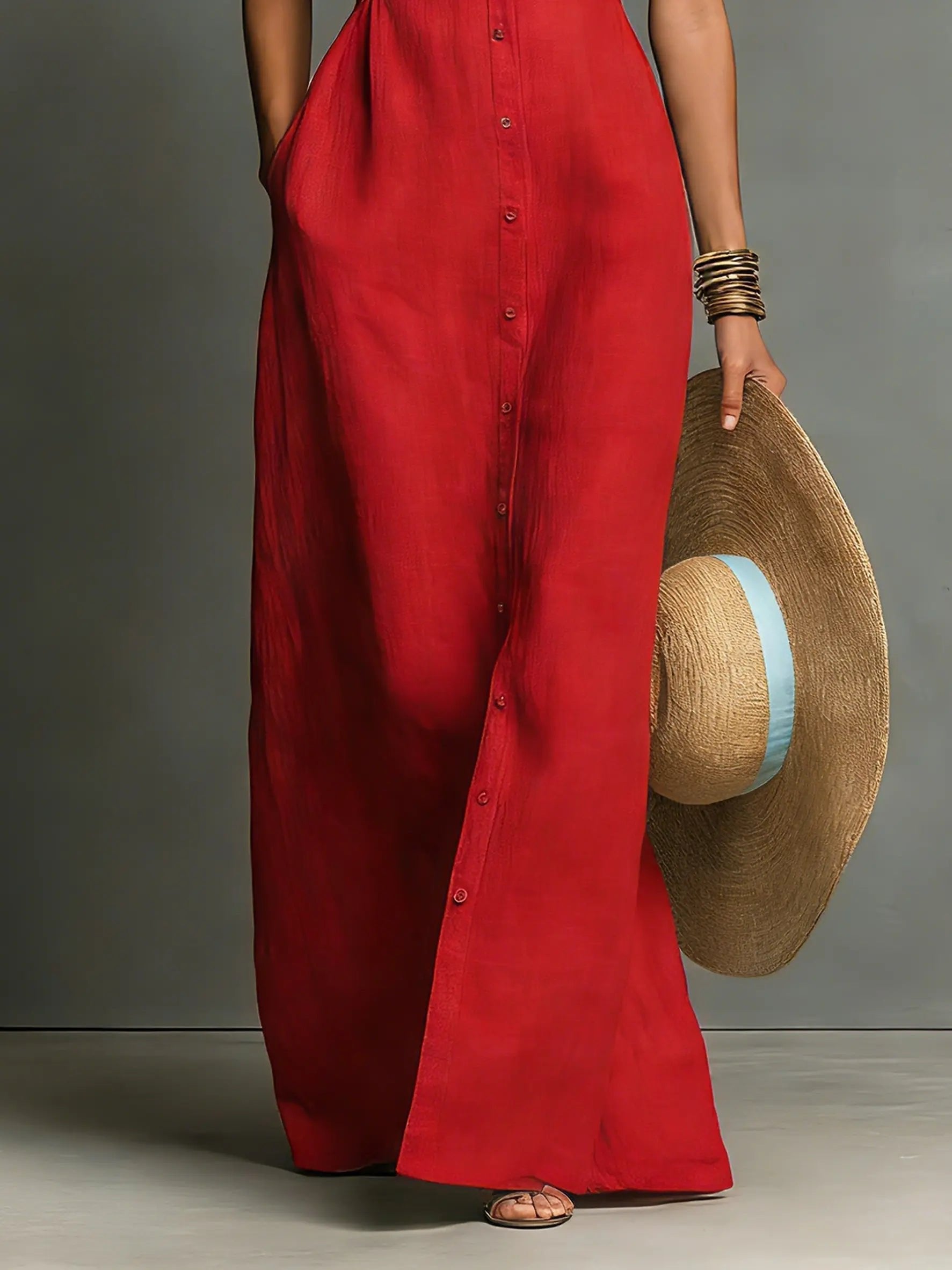 Women's Sleeveless Maxi Dress Shirt Style
